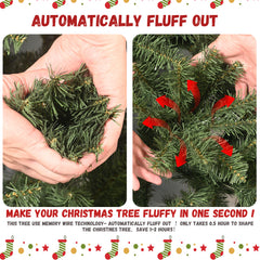 9FT Slim Christmas Tree – 2152 Tips, PE+PVC Branches, Hinged Design for Easy Setup, Stable Metal Stand – Ideal for Corners & Small Spaces