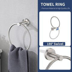Bathroom Set Brushed Nickel 22.7 Towel Bar Racks, Toilet Paper Holder, Ring, Hook, Accessories , Hardware,Fixtures