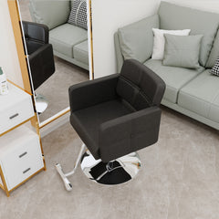 Fashionable black salon style chair with silver metal support legs - ideal for hair salons and beauty salons, adjustable and rotatable, with a single chair inside the link.
