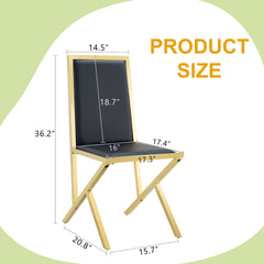 2-pack gold metal framed black PU dining chairs: ergonomic design, a simple and luxurious choice.Featuring uniquely designed gold metal legs.