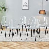 Modern minimalist transparent dining chair, plastic chair, armless crystal chair, Nordic creative makeup stool, negotiation chair, set of 6 pieces, black metal legs,TW-1200