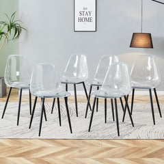 Modern minimalist transparent dining chair, plastic chair, armless crystal chair, Nordic creative makeup stool, negotiation chair, set of 6 pieces, black metal legs,TW-1200