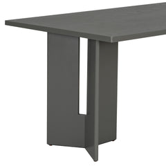 TREXM Farmhouse Wood Dining Table Set for 6 with 6 Upholstered Chairs, 60" Rectangular Dining Table with Cutout Table Legs for Dining Room, Kitchen and Living Room (Gray)