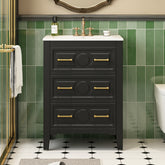 24'' Bathroom Vanity with Ceramic Sink Combo, Free Standing Single Vanity Set with 3 Drawers, Solid Wood Frame Bathroom Storage Cabinet