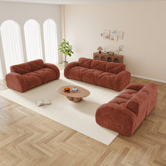3 Piece Sofa Set Oversized Sofa Comfy Sofa Couch, 2 Pieces of 2 Seater and 1 Piece of 3 Seater Sofa for Living Room,Soft Velvet Fabric,32D High Density Sponge Bottom,No Assembly Required,Red Brown