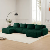 146" Modern U-Shaped Modular Sectional Sofa for Living Room,Flannelette Fabric,Oversized 4-Seater Couch,Deep Seat,Boneless sofa,Movable Ottoman,Buckle connection,Anti-slip Design,No Assembly,Green