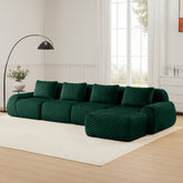 146" Modern L-Shaped Modular Sectional Sofa for Living Room,Flannelette Fabric,Oversized 4-Seater Couch,Deep Seat,Boneless sofa,Movable Ottoman,Buckle connection,Anti-slip Design,No Assembly,Green