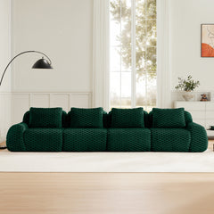 146" Modern Modular Sectional Sofa for Living Room,Flannelette Fabric,Oversized 4-Seater Couch,Deep Seat,Deep Seat,Boneless sofa,Buckle connection,Anti-slip Design,No Assembly,Green