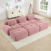Three-seat modular sofa with 3 Ottomans corduroy fabric no assembly pet-friendly ultra-wide curved armrests 32D high-resilience sponge living rooms media rooms,Pink