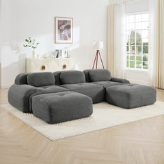 U-shaped modular sofa premiumCorduroy Fabric fabric no assembly anti-slip design pet-friendly extra-wide curved armrests 32D high-resilience sponge for living rooms bedrooms studie,Grey