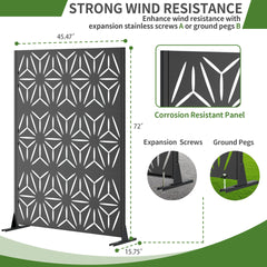 Metal Privacy Screen for Outdoor Freestanding, 72" H x 46" W Decorative Metal Fence Panels with Stable Base, Portable Divider Screens for Patio, Deck, Balcony, Backyard, Garden