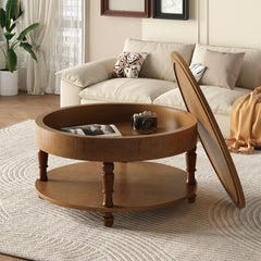 Coffee Table with Dual Storage for Living Room, 31.5" Modern Round Coffee Table with Storage and Hidden Compartment, Adjustable Leveling Feet, Easy Assembly (Walnut)