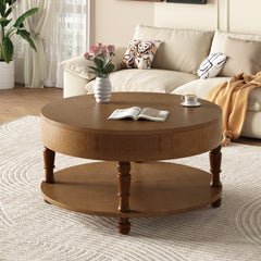 Coffee Table with Dual Storage for Living Room, 31.5" Modern Round Coffee Table with Storage and Hidden Compartment, Adjustable Leveling Feet, Easy Assembly (Walnut)