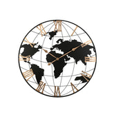 36 Inch Extra Giant Large Black Metal Wall Clock, Modern Silent World Map Wall Clock with Vintage Gold Roman Numeral, Decorative for Living Room, Entryway, Dinning Room, Bedroom