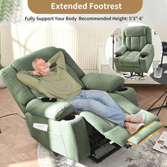 Power Lift Recliner Chair for Elderly,Fabric Lift Chairs for Living Room w/ Extended Footrest,Classic Single Sofa,Home Theater Seating with 2 Cup Holders,Side Pockets,Remote Control(Dark Green)