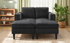 Modern Chaise Lounge Sofa Bed 53.5" Upholstered Sofa Couch Free-combined Sofa Chaise with Dual-Layer Armrests for Living Room, Black