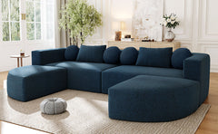 Boneless Couch Modular Sectional Sofa 114.9" Free-combined Sofa Couch Sofa Bed Compression Sofa with Deep Seating and Curved Design for Living Room, Blue