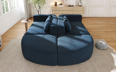 Boneless Couch Modular Sectional Sofa 114.9" Free-combined Sofa Couch Sofa Bed Compression Sofa with Deep Seating and Curved Design for Living Room, Blue