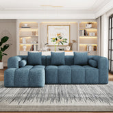 101.2" Sectional Sofa Full-Compressed Sofa Modular Sofa Couch Free-combined Sofa with Deep Seating and Two Side Pockets for Living Room, Blue