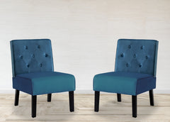 Reese 53" 2Piece Living Room Armless Button Tufted Pattern Accent Chair with Velvet Fabric and Premium High Density Foam Cushion, Blue