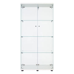 Two Door Glass Cabinet Glass Display Cabinet with 4 Shelves, White