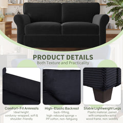 57" Modern 2-Seater Corduroy Sofa With Removable Backrest & Seat Cushions,Padded Armrests,High Rebound Sponge Filled with Solid Wood and Composite Frame,Easy Assembly For Living Room,Bedroom,Office.