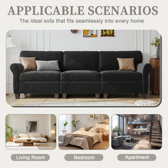 94" 3-Seater Corduroy Sofa Couch with Deep Seats,Thickened High-Rebound Sponge & Armrests, Removable Cushions, Sturdy Composite Board+Solid Wood Frame for Living Room, Bedroom, Apartment and Office.