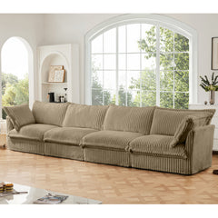 Slipcovered Long Sofa, 4 Seater Sofa with Removable Cover, Extra Deep Couch for Living Room, Corduroy Fabric Cloud Like Comfy Sofa Couch, Camel Corduroy Fabric