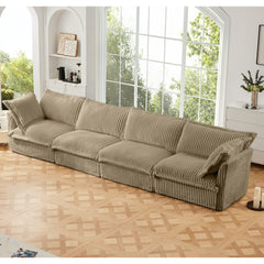 Slipcovered Long Sofa, 4 Seater Sofa with Removable Cover, Extra Deep Couch for Living Room, Corduroy Fabric Cloud Like Comfy Sofa Couch, Camel Corduroy Fabric
