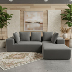 Modern Full Foam Compressed Sofa Set with 5 Throw Pillows - Modular Design, Soft Gray-Blue Upholstery, L-Shaped Sectional for Living Room, 96.46" x 72.83" x 23.03":YKX-33002-Grey Blue