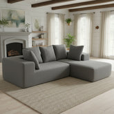 Modern Full Foam Compressed Sofa Set with 5 Throw Pillows - Modular Design, Soft Gray-Blue Upholstery, L-Shaped Sectional for Living Room, 96.46" x 72.83" x 23.03":YKX-33002-Grey Blue