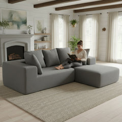 Modern Full Foam Compressed Sofa Set with 5 Throw Pillows - Modular Design, Soft Gray-Blue Upholstery, L-Shaped Sectional for Living Room, 96.46" x 72.83" x 23.03":YKX-33002-Grey Blue