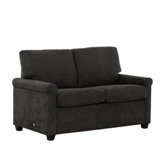 Convertible Twin Sleeper Sofa with USB Ports, Modern Upholstered Sofa Bed, Living Room 2-Seater Sofa/Loveseat, Dark Gray