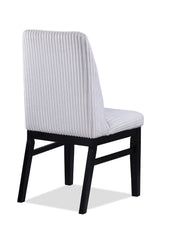 2pc Contemporary Upholstered Side Chair White Textured Fabric Upholstered High Back Cushioned Seat Wooden Dining Room Home Furniture Black Finish