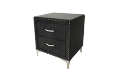 1pc Glam Style Two Drawers Nightstand Fabric Upholstered Nailhead Tufted Tempered Glass Wood Metal Fabric Bedroom Furniture