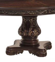 Beautiful Cherry Finish with Gold Tipping 1pc Dining Round/Oval Table with Extension Leaf Traditional Design Furniture