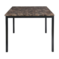 Black Metal Finish Counter Height Dining Set 5pc Faux Marble Tabletop and 4x Counter Height Chairs Transitional Small Space Dining Room Furniture