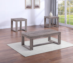 3pc Contemporary Cocktail Set 1x Rectangular Coffee Table and 2x Square End Table Rustic Brown Gray Tan Finish Living Room Wooden Furniture