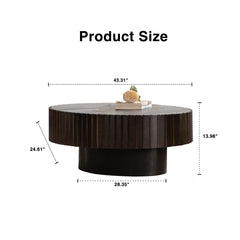 Oval Coffee Table Handcrafted Relief Sturdy Pedestal Wooden Olive-Shaped Tea Table for Living Room