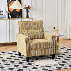 Modern Accent Chair with Arms,Comfy Upholstered Armchair for Living Room,Yellow and White Striped Armchair with Nailhead Trim,For Living Room, Bedroom, Apartment,Office