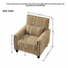 Modern Accent Chair with Arms,Comfy Upholstered Armchair for Living Room,Yellow and White Striped Armchair with Nailhead Trim,For Living Room, Bedroom, Apartment,Office