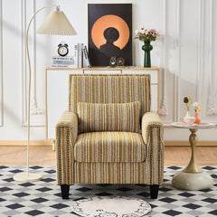 Modern Accent Chair with Arms,Comfy Upholstered Armchair for Living Room,Yellow and White Striped Armchair with Nailhead Trim,For Living Room, Bedroom, Apartment,Office
