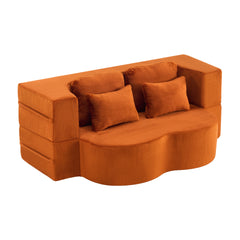 Large Modern Orange Floor Sofa with 4 Pillows, Plush Fabric Sofa, High Density Foam Folding Mattress for Living Room, Guest, Bedroom, No Assembly Required