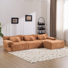 Modular Combination, Bamboo Joint Shape, Armchair, Extra-Large Compression & 3+1 Seater Chenille Deep-Seat (with 3 Pillows) All Fit Living Room/Bedroom