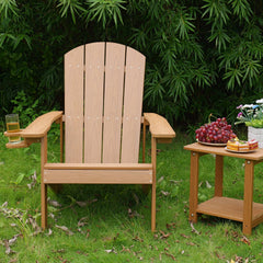Lounge chair teak color, suitable for all seasons: Outdoor lounge chair, made of sturdy HIPS material, equipped with 304 stainless steel accessories.
