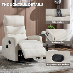 Heat Massage Manual Recliner Chair with Rocker and Swivel in Fabric for Living Room, Beige