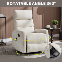Heat Massage Manual Recliner Chair with Rocker and Swivel in Fabric for Living Room, Beige