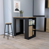 Wenge and Natural Oak 1-Door Kitchen Island with Open Storage