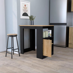 Wenge and Natural Oak 1-Door Kitchen Island with Open Storage