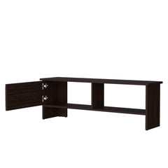 Stained Walnut Point Entertainment Center with a Door and Open Storage